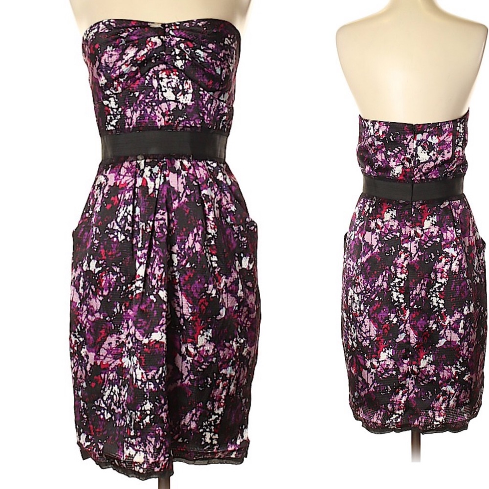 Max and Cleo strapless floral dress with pockets, size 4